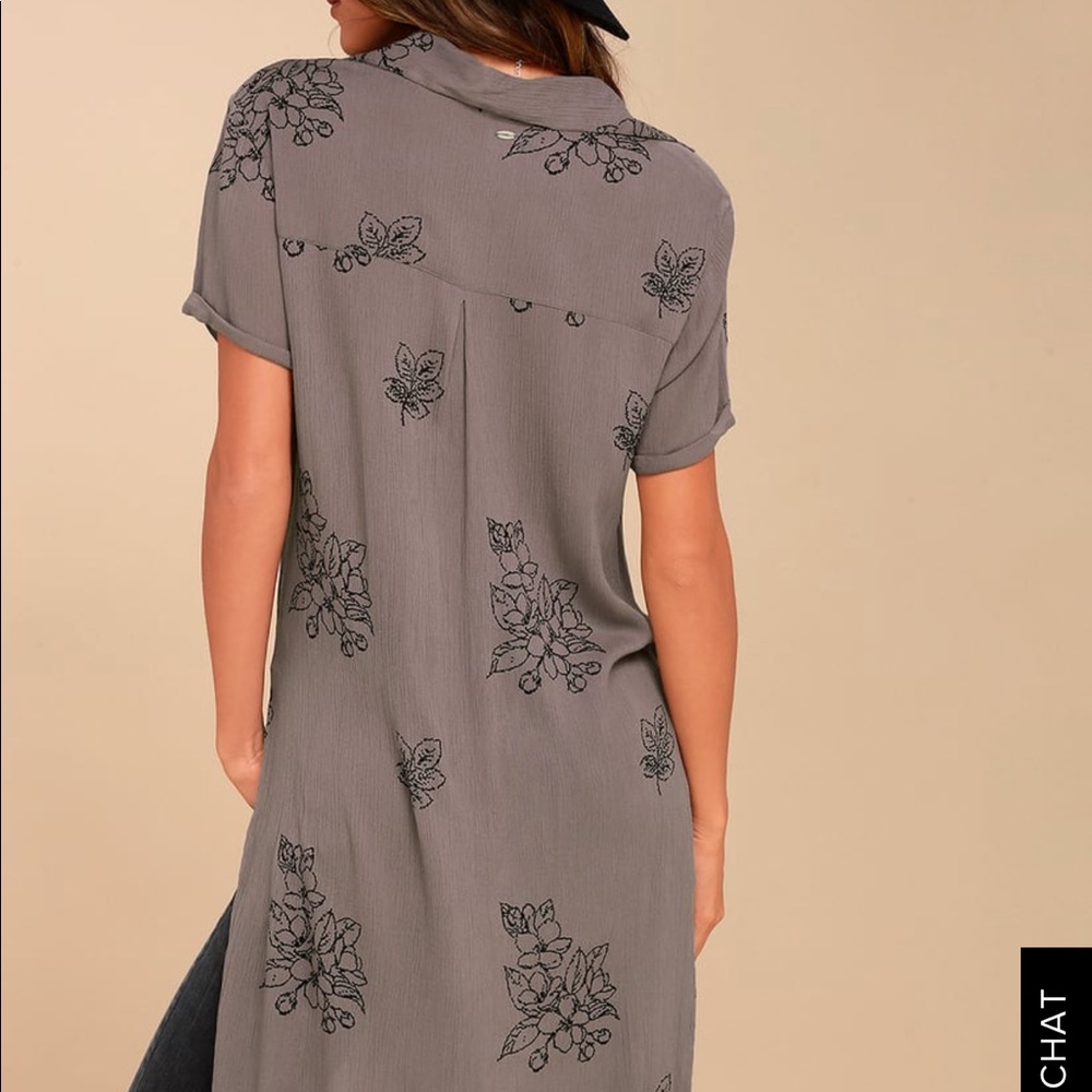 THORA GREY FLORAL PRINT BUTTON-UP MAXI TOP